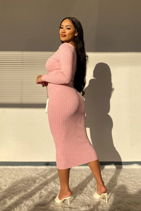 Hold On Tight Rib-Knit Bodycon Long Dress - Blush - KNOWSTYLE - EDGE - EDGEONLINESTORE
